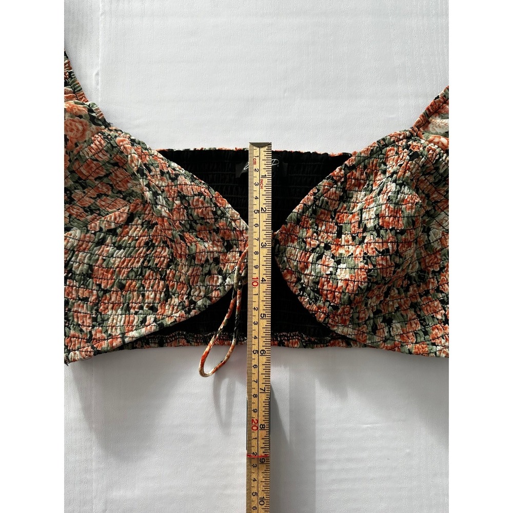Emory Park Floral Smocked Crop Top Long Sleeve Tie Front Rose Print Large Summer - Picture 5 of 6